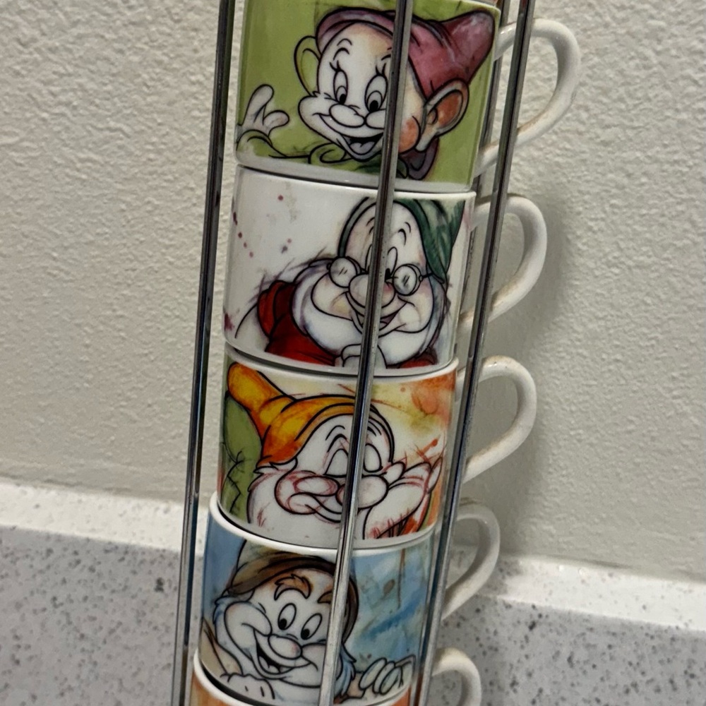 Disney White Stackable Espresso Cups with Colorful Character Panels